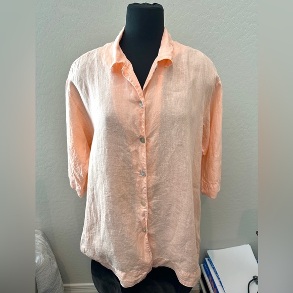 BRYN WALKER | Orange 100% Linen Lagenlook Oversized Button Down Shirt | Small - Picture 2 of 8